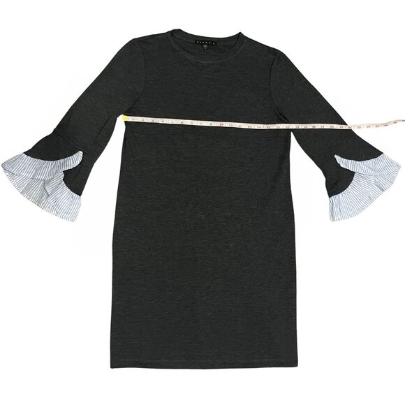 TIANA B. Gray Knit Dress Size S Ruffle Cuff Sleeves Quiet Luxury Minimalist Chic - Picture 4 of 10